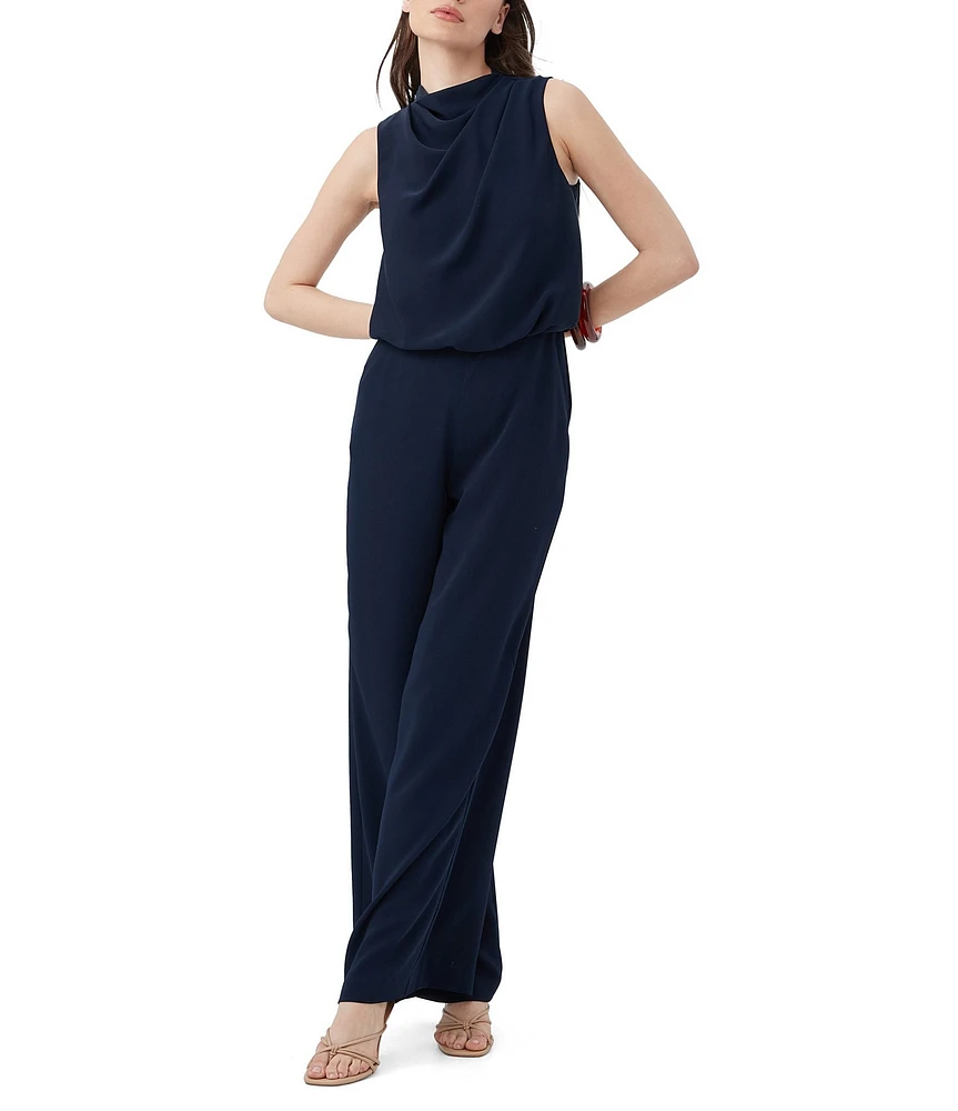 Trina Turk Bleecker Georgette High Cowl Neck Sleeveless Wide Leg Jumpsuit