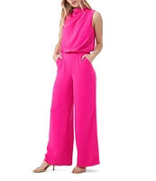 Trina Turk Bleecker Georgette High Cowl Neck Sleeveless Wide Leg Jumpsuit