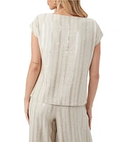 Trina Turk Breene Saint Maxime Linen Blend Sequin Stripe Boat Neck Cap Sleeve Top