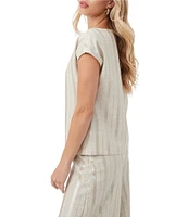 Trina Turk Breene Saint Maxime Linen Blend Sequin Stripe Boat Neck Cap Sleeve Top