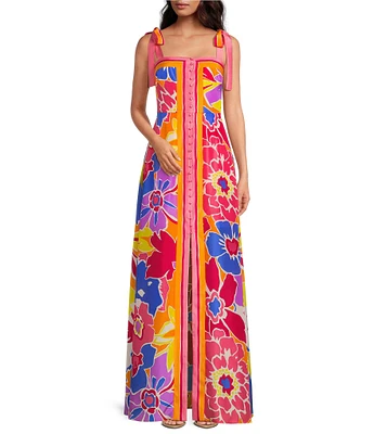 Trina Turk Cami Soie Paradise Floral Print Square Neck Sleeveless Maxi Dress