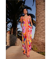 Trina Turk Cami Soie Paradise Floral Print Square Neck Sleeveless Maxi Dress