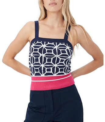 Trina Turk Casady Knit Pattern Square Neck Sleeveless Cami