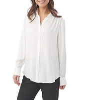 Trina Turk Cassavetes Stretch Silk Satin Point Collar Long Sleeve Button Front Top