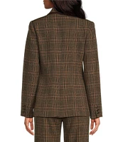 Trina Turk Cassy Woven Plaid Print Notch Lapel Collar Long Sleeve Coordinating Button Front Jacket