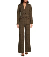 Trina Turk Cassy Woven Plaid Print Notch Lapel Collar Long Sleeve Coordinating Button Front Jacket