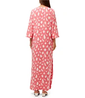 Trina Turk Catamaran Drape Print Lace-Up V-Neck 3/4 Sleeve Maxi Dress