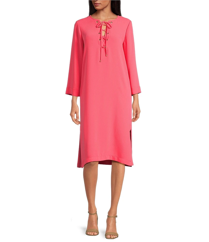 Trina Turk Catamaran Georgette Lace Up V-Neck Long Sleeve Dress