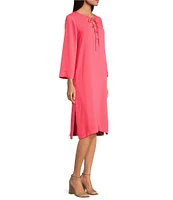 Trina Turk Catamaran Georgette Lace Up V-Neck Long Sleeve Dress