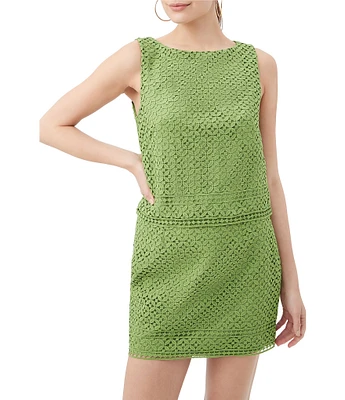 Trina Turk Cayley Geometric Lace Boat Neck Sleeveless Coordinating Boxy Top