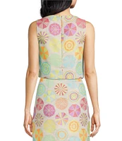Trina Turk Cayley Jacquard Umbrella Print Boat Neck Sleeveless Coordinating Crop Top