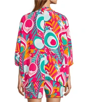 Trina Turk Concourse Abstract Printed Georgette Surplice V-Neck Elbow Dolman Sleeve