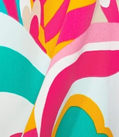 Trina Turk Concourse Abstract Printed Georgette Surplice V-Neck Elbow Dolman Sleeve
