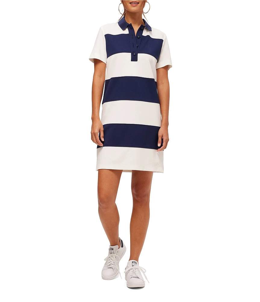 Trina Turk Conners Cozy Ponte Stripe Point Collar Short Sleeve Dress