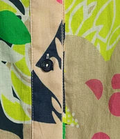 Trina Turk Coordinating Swing Tropical Printed Point Collar Elbow Sleeve Button Front Blouse