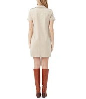 Trina Turk Cove Cotton Twill Lace Up V-Neck Point Collar Short Sleeve Pocketed Shift Dress