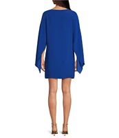 Trina Turk Daiquiri Silky Satin Back Crepe Boat Neck Long Cape Sleeve Shift Dress