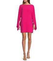 Trina Turk Daiquiri Silky Satin Back Crepe Boat Neck Long Cape Sleeve Shift Dress