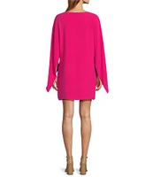 Trina Turk Daiquiri Silky Satin Back Crepe Boat Neck Long Cape Sleeve Shift Dress