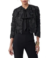 Trina Turk Dalina Eden 3D Floral Embroidered Round Neck 3/4 Sleeve Cropped Jacket