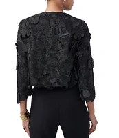 Trina Turk Dalina Eden 3D Floral Embroidered Round Neck 3/4 Sleeve Cropped Jacket