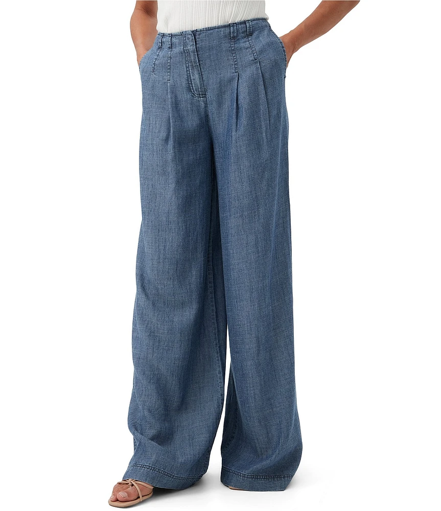 Trina Turk Dans Chambray High Rise Wide Leg Pleated Pants