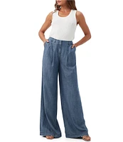 Trina Turk Dans Chambray High Rise Wide Leg Pleated Pants