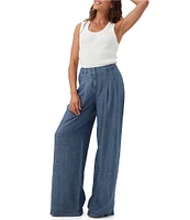 Trina Turk Dans Chambray High Rise Wide Leg Pleated Pants