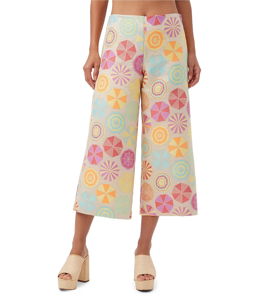 Trina Turk Diona Umbrella Jacquard Mid-Rise Wide Leg Crop Pants