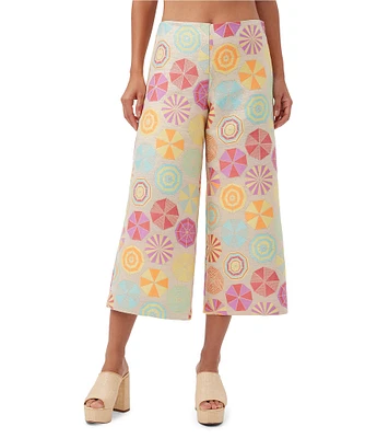 Trina Turk Diona Umbrella Jacquard Mid-Rise Wide Leg Crop Pants