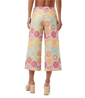 Trina Turk Diona Umbrella Jacquard Mid-Rise Wide Leg Crop Pants