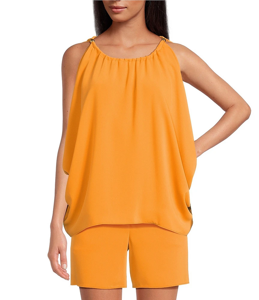 Trina Turk Double Georgette Scoop Neck Sleeveless Gold Hardware Top