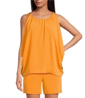 Trina Turk Double Georgette Scoop Neck Sleeveless Gold Hardware Top