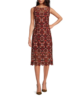 Trina Turk Eleanor 2 Woven Lace Bateau Neck Sleeveless Sheath Dress