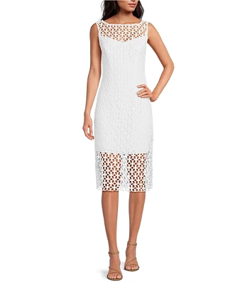 Trina Turk Eleanor Tile Lace Boat Neck Sleeveless Shift Dress