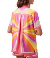 Trina Turk Ember Multi Print Point Collar Button Front Short Sleeve Coordinating Top