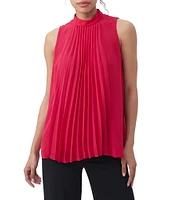 Trina Turk Farasha Georgette Mock Neck Sleeveless Pleated Panel Top