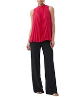 Trina Turk Farasha Georgette Mock Neck Sleeveless Pleated Panel Top