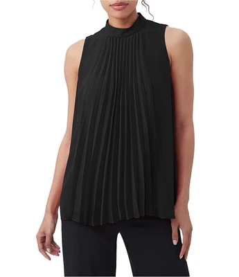 Trina Turk Farasha Georgette Mock Neck Sleeveless Pleated Panel Top