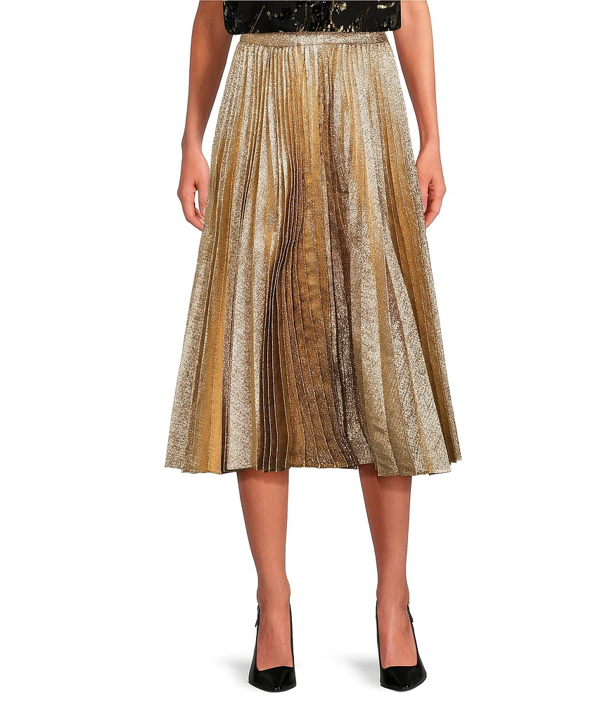 Trina Turk Faye Luminary Metallic Pleated Midi Skirt