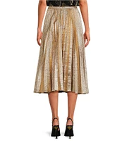 Trina Turk Faye Luminary Metallic Pleated Midi Skirt