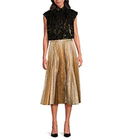 Trina Turk Faye Luminary Metallic Pleated Midi Skirt