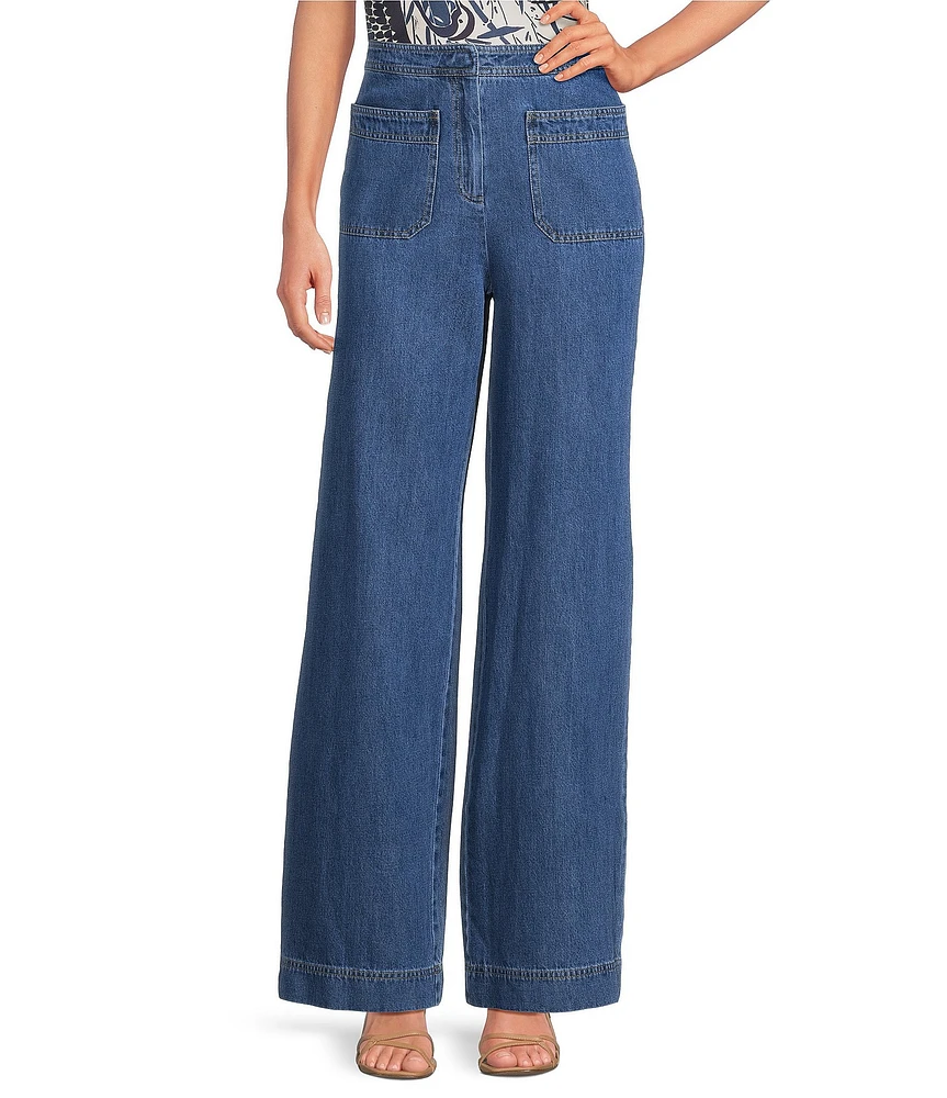 Trina Turk Ferrer Denim Patch Pocket Wide Leg Jeans