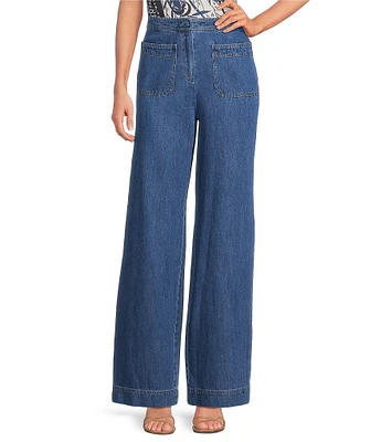 Trina Turk Ferrer Denim Patch Pocket Wide Leg Jeans