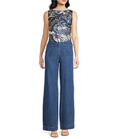 Trina Turk Ferrer Denim Patch Pocket Wide Leg Jeans