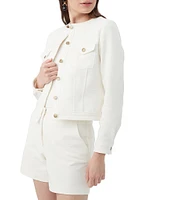 Trina Turk Gail Pique Round Neck Long Sleeve Jacket