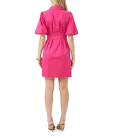 Trina Turk Galine Sateen Point Collar Short Puff Sleeve Tailored Mini Dress