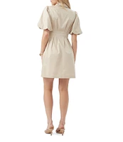 Trina Turk Galine Sateen Point Collar Short Puff Sleeve Tailored Mini Dress