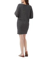 Trina Turk Gallivant Printed Rib Knit Deep V-Neck 3/4 Sleeve Sweater Dress