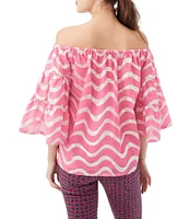 Trina Turk Garnish Printed Off-The-Shoulder 3/4 Bell Sleeve Top